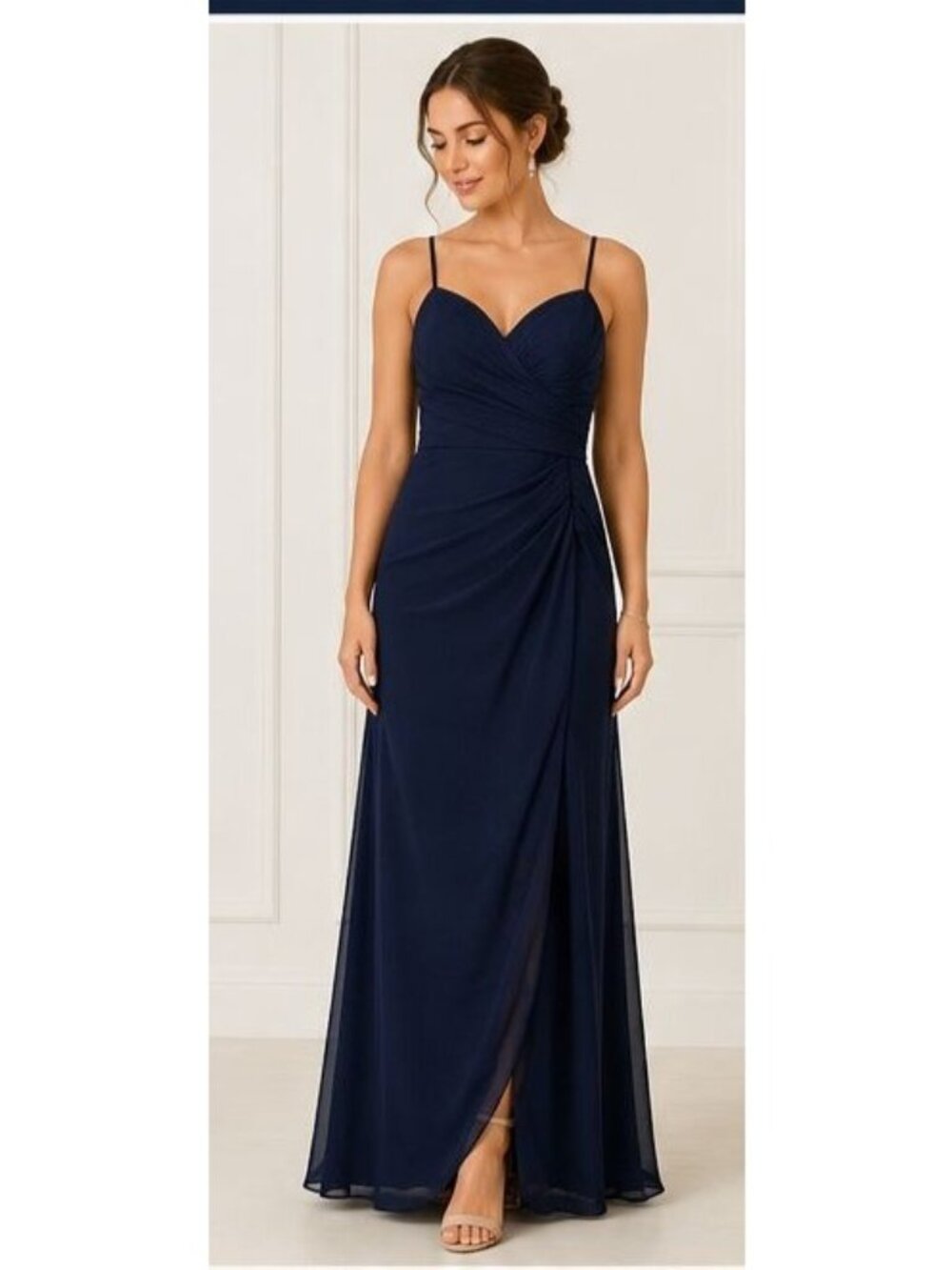 Gather & Gown Size 12 Navy Formal Gown Sweetheart Ruched Chiffon Wedding Guest